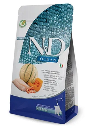 Купить farmina n&d ocean cat codfish, shrimp, pumpkin & cantaloupe melon kitten сухой беззерновой корм для котят с треской, креветками, тыквой и дыней