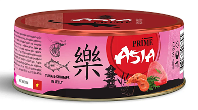Prime Asia влажный корм для взрослых кошек тунец с креветками в желе (банка)