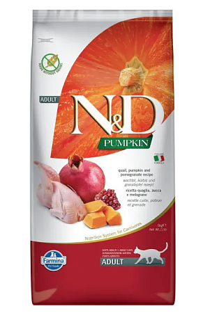 Купить farmina n&d pumpkin cat grain free quail сухой беззерновой корм для взрослых кошек с тыквой, перепелом и гранатом