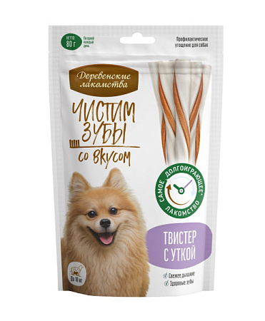 Купить Деревенские лакомства Чистим зубы лакомство для собак до 10 кг  твистер для собак с уткой 