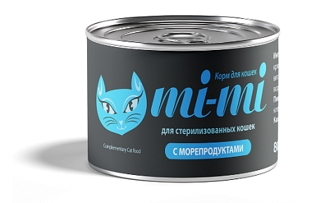 Купить mi-mi консервы для стерилизованных кошек кусочки с морепродуктами