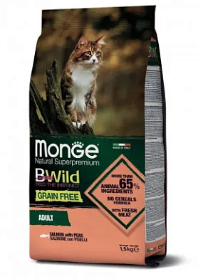 Monge Cat BWild Grain Free сухой беззерновой корм для взрослых кошек с лососем
