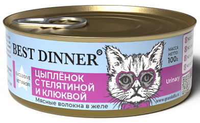 Best Dinner Exclusive Vet Profi Urinary консервы для кастрированных кошек профилактика МКБ с цыпленком, телятиной и клюквой