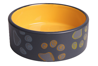 Mr.Kranch миска керамическая для собак, черная с желтым