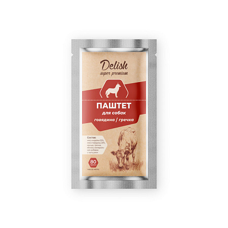 Купить delish super premium влажный корм для собак (паштет) говядина,гречка (пауч)