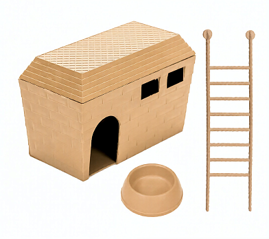 Homepet домик для грызунов в комплекте миска и лесенка пластиковый бежевый