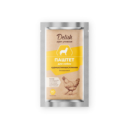 Купить delish super premium влажный корм для собак (паштет) курица, овощи, клюква (пауч)