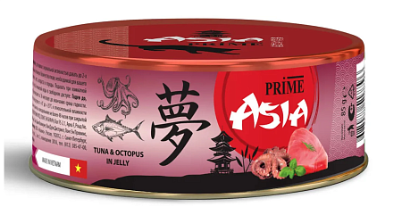 Купить prime asia влажный корм для взрослых кошек тунец с осьминогом в желе (банка)
