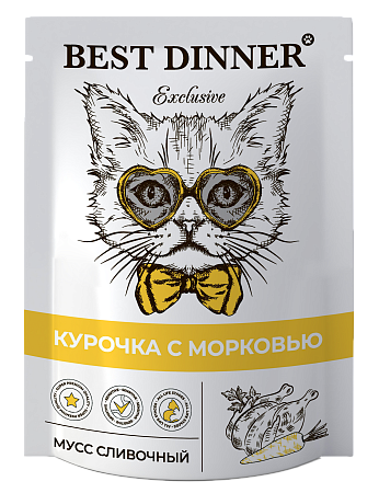 Купить best dinner exclusive влажный корм для кошек и котят. Мусс сливочный с курочкой и морковью (пауч)
