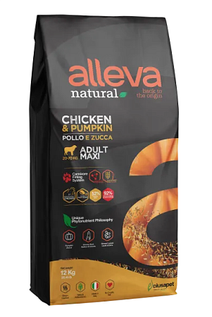 Купить alleva natural adult chicken & pumpkin maxi сухой корм для взрослых собак крупных пород с курицей и тыквой