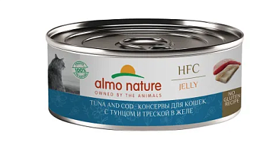 Almo Nature HFC Jelly Tuna and Cod влажный корм для взрослых кошек и котят с 3-х месяцев с тунцом и треской в желе, в консервах