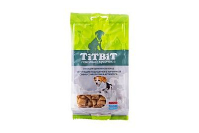 TiTBiT лакомство для щенков хрустящие подушечки с начинкой со вкусом кролика и творога 
