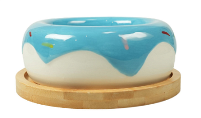 Mr.Kranch Bamboo Пончик миска керамическая на бамбуковой подставке для собак и кошек, голубая