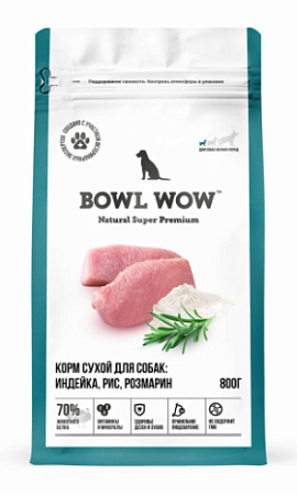 Купить bowl wow сухой корм для взрослых собак мелких пород с индейкой, рисом и добавлением розмарина