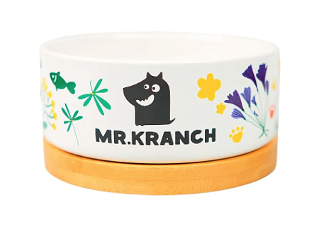 Купить mr.kranch bamboo Цветы Прованса миска керамическая на бамбуковой подставке для собак и кошек, васильковая