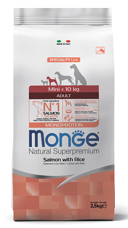 Купить monge dog speciality line monoprotein mini сухой корм для взрослых собак мелких пород из лосося с рисом