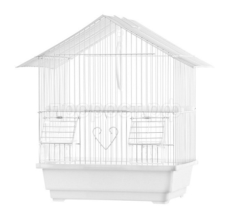 Купить №1 клетка для птиц укомплектованная белая, домик