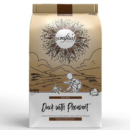 Купить craftia natura сухой корм для щенков миниатюрных и мелких пород с уткой и фазаном
