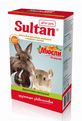 Султан Лакомство для кроликов, шиншилл и морских свинок Мюсли фруктово-овощные