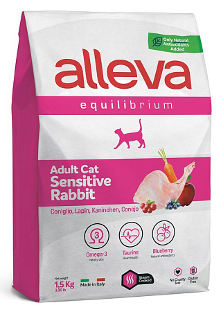 Купить alleva equilibrium adult cat sensitive rabbit сухой корм для взрослых кошек с чувствительным пищеварением кролик