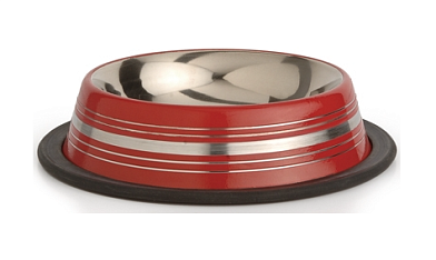 Beeztees миска стальная нескользящая для собак и кошек, красная в полосочку