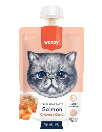 Купить wanpy cat Лакомство для кошек Мясной мусс из лосося и курицы с морковью