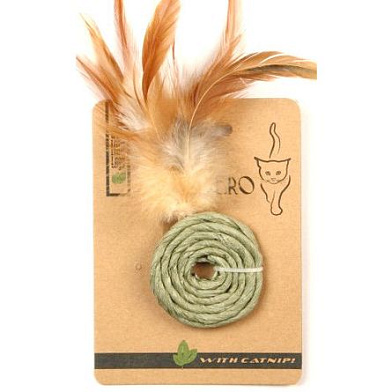 Мон Теро ЭКО игрушка для кошек колечко с перьями с кошачьей мятой зеленое