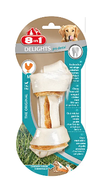 8in1 DENTAL DELIGHTS M лакомство для собак средних и крупных пород косточка с куриным мясом и минералами