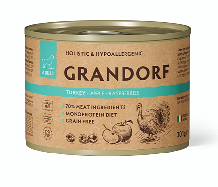 Купить grandorf Консервы для собак Паштет из индейки с яблоком и малиной