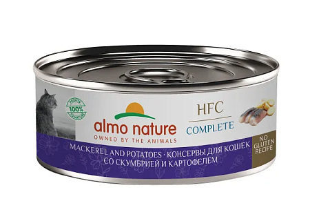 Купить almo nature hfc, complete, mackerel and potatoes Консервы для кошек и котят со скумбрией и картофелем в бульоне