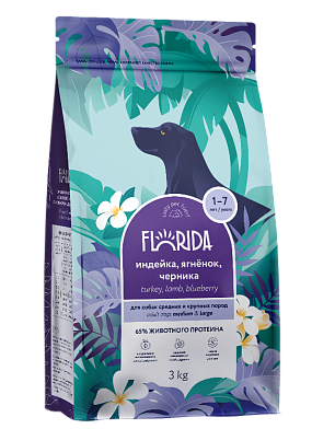 FLORIDA Medium&Large Adult сухой корм для взрослых собак средних и крупных пород с индейкой, ягненком и черникой