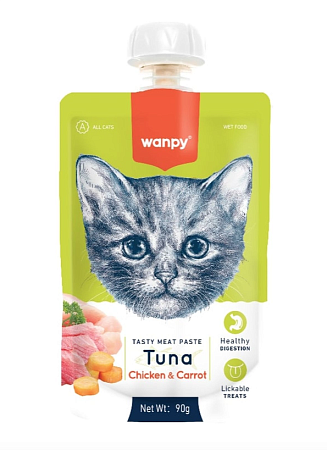 Купить wanpy cat Лакомство для кошек Мясной мусс из тунца и курицы с морковью