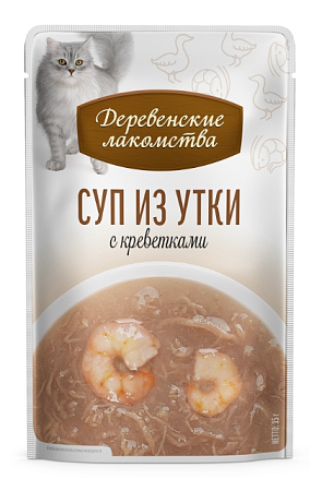 Купить Деревенские лакомства набор паучей для кошек Суп с уткой и креветкой 