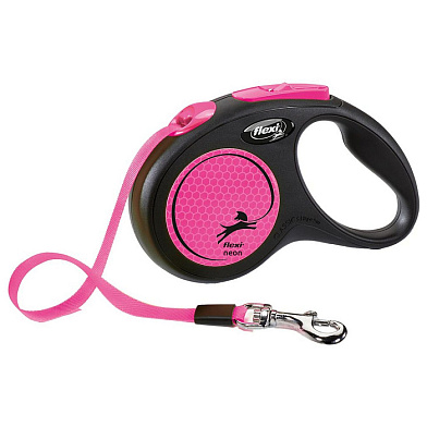 Flexi Neon New рулетка ремень для собак, светоотражающая, розовый неон
