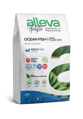 Alleva Holistic Dog Adult Ocean Fish Mini сухой корм для взрослых собак мелких и миниатюрных пород с океанической рыбой, коноплей и алое вера
