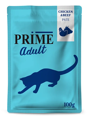 Купить prime паштет для взрослых кошек с курицей и говядиной (пауч)