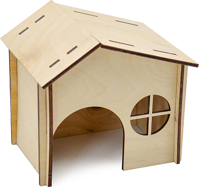 ZOOexpress домик для грызунов из фанеры, Двускатная крыша с окошком
