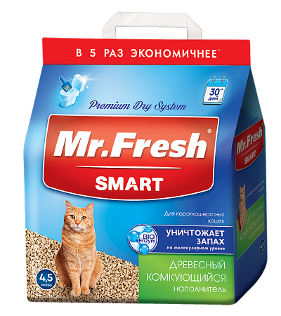 Купить mr.fresh комкующийся древесный наполнитель для короткошерстных кошек