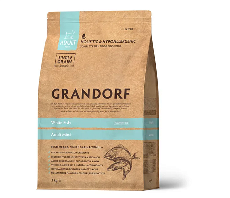 Купить grandorf сухой корм для взрослых собак мелких пород, белая рыба