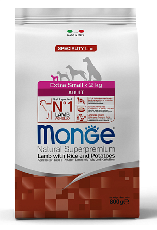 Купить monge dog speciality line extra small сухой корм для взрослых собак мелких пород ягненок с рисом и картофелем