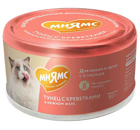 Купить Мнямс Влажный дополнительный корм На каждый день для кошек и котят старше 6 месяцев "тунец с креветками в нежном желе"