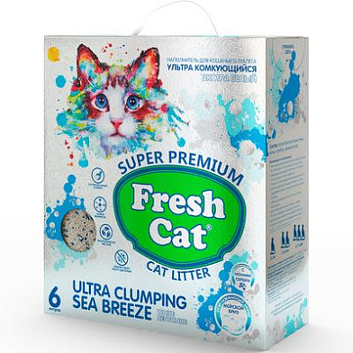 Fresh cat Наполнитель для кошек комкующийся бентонитовый  с ароматом "Морской бриз"