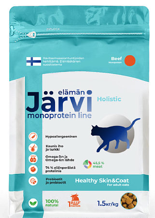 Купить jarvi сухой монопротеиновый полнорационный корм для взрослых кошек для здоровой кожи и красивой шерсти со вкусом Говядины