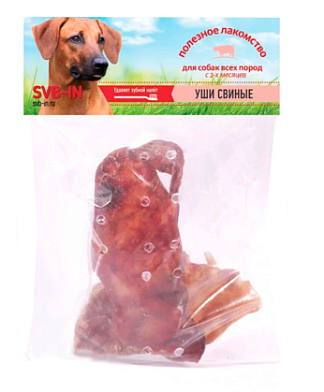 SVB-IN лакомство для взрослых собак всех пород, ухо свиное запеченное