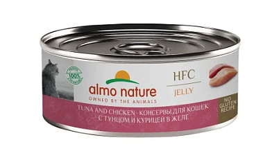 Almo Nature HFC Jelly Tuna and Chicken влажный корм для взрослых кошек и котят с 3-х месяцев с тунцом и курицей в желе, в консервах