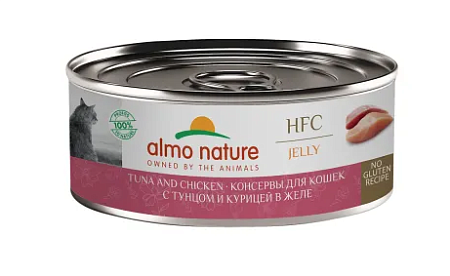 Купить almo nature hfc jelly tuna and chicken влажный корм для взрослых кошек и котят с 3-х месяцев с тунцом и курицей в желе, в консервах