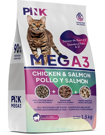 Купить pink mega 3 сухой корм для кошек, с курицей, 3 гранулы
