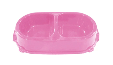 Favorite Миска для кошек и собак двойная нескользящая пластиковая розовая