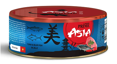 Prime Asia влажный корм для взрослых кошек тунец с голубой рыбой в желе (банка)
