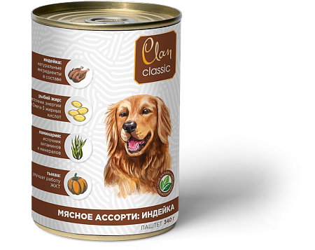 Купить clan classic консервы для собак «мясное ассорти с индейкой»